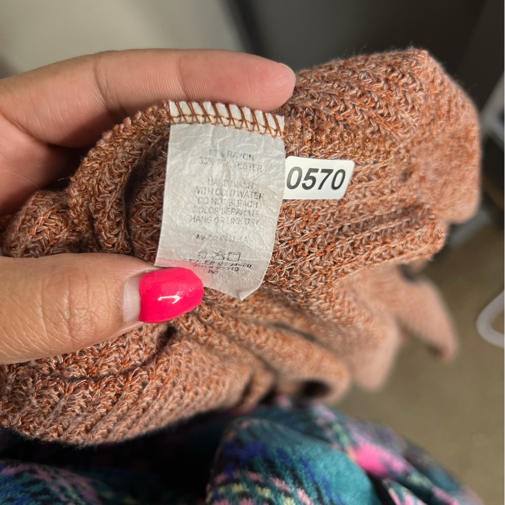 Sz M waffle knit open cardigan brown 0570 - Picture 3 of 3